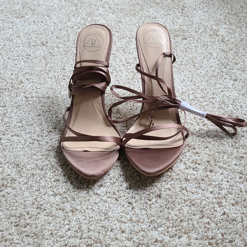 Missguided Pointed Toe Lace Up Satin Sandals